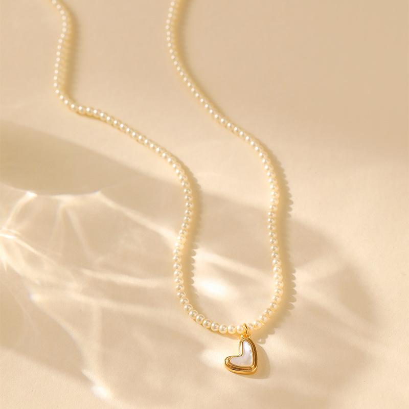 Vintage Retro Irregular Heart Design Electroplated Shell Pearl Beaded Necklace For Women