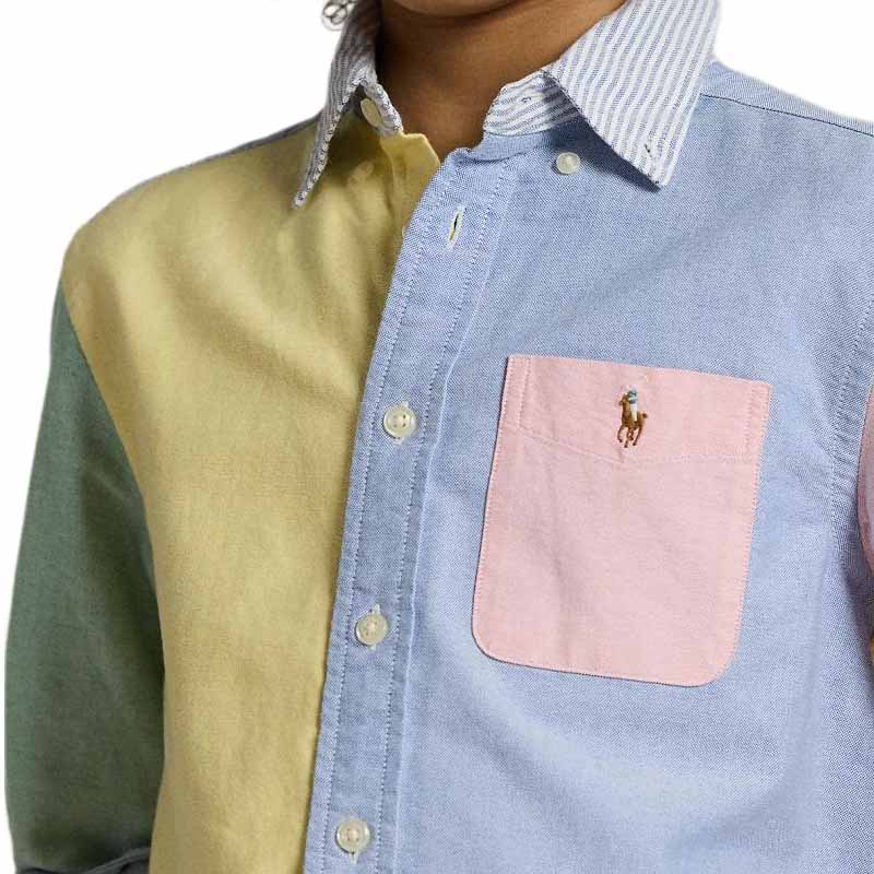 Polo Ralph Lauren Ss24 Color Block Gesticktes Pony Einreihig Spitzkragen Lässiges Langarmhemd Kinderhemden Mehrfarbig CWPOWOVY6820455-999