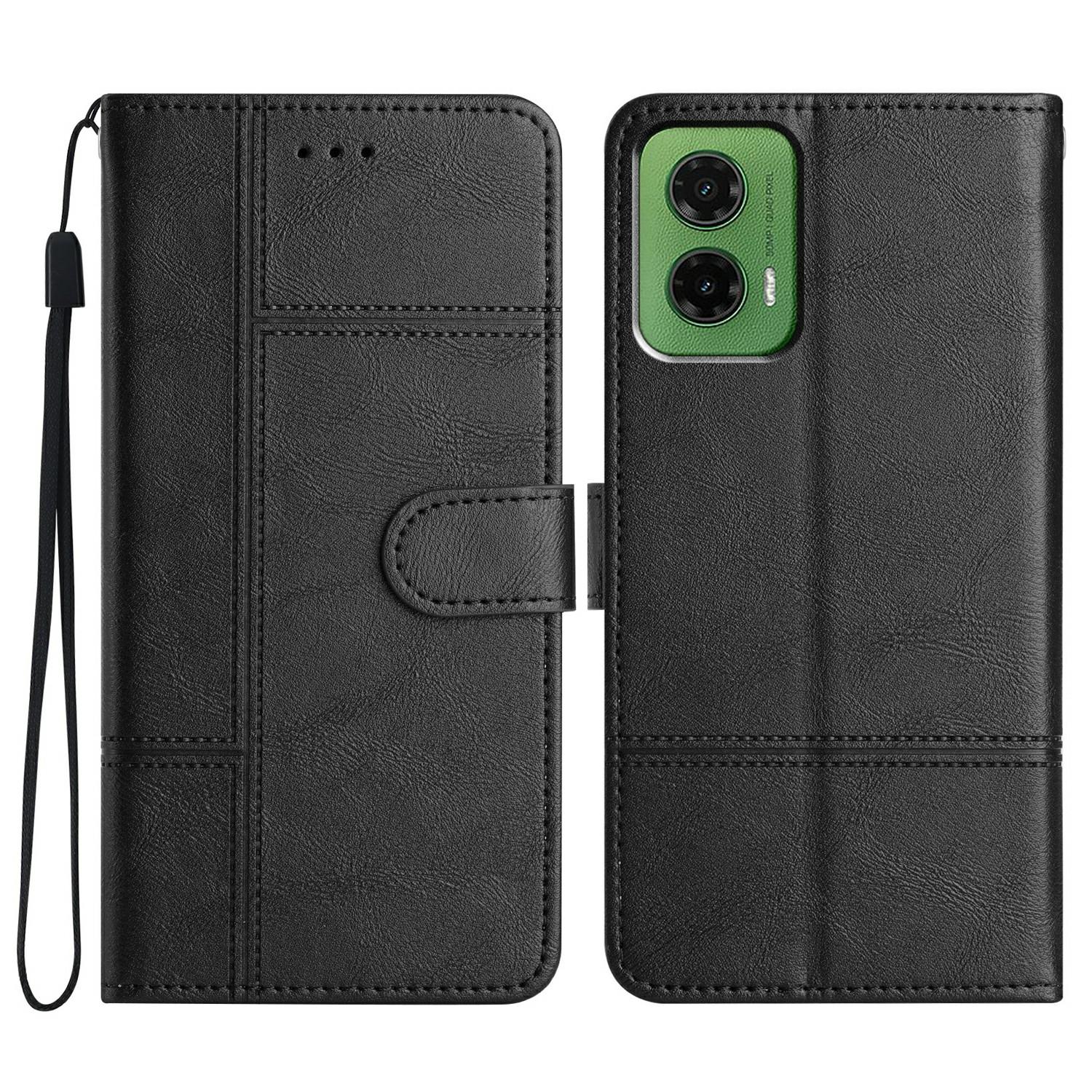 

For Motorola Moto G35 5G Case Line Imprinted PU Leather Wallet Phone Cover Black