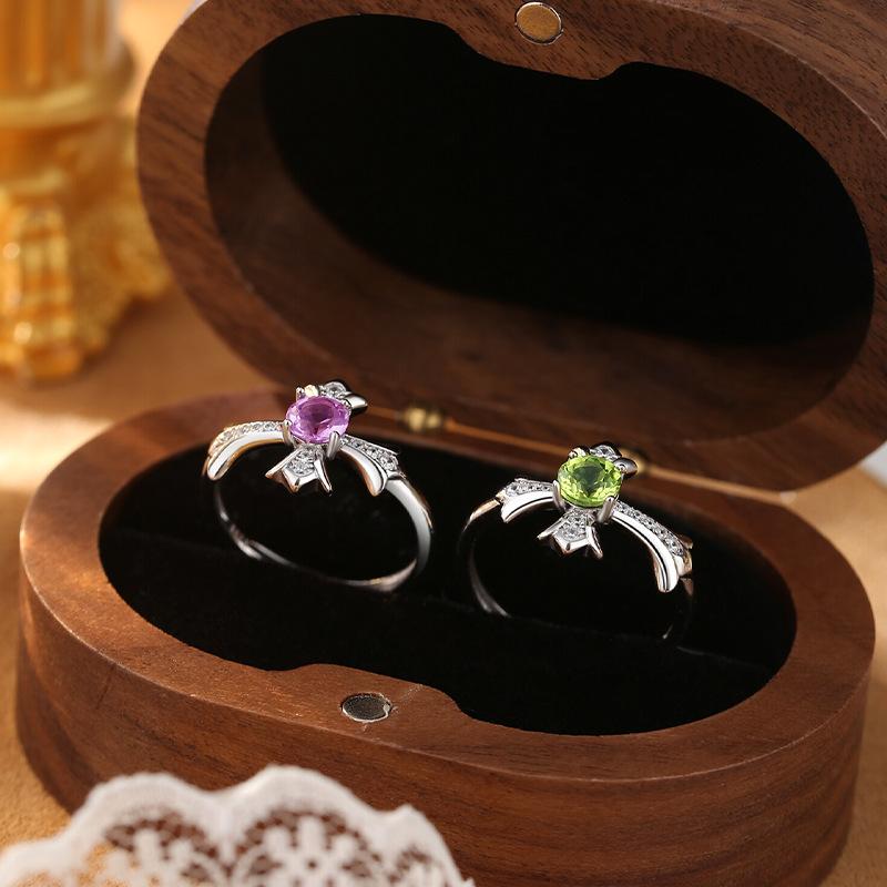 S925 Sterling Silver Ring Natural Stone Series Amethyst Garnet Peridot Citrine Topaz Light Luxury Ring Jewelry Gift