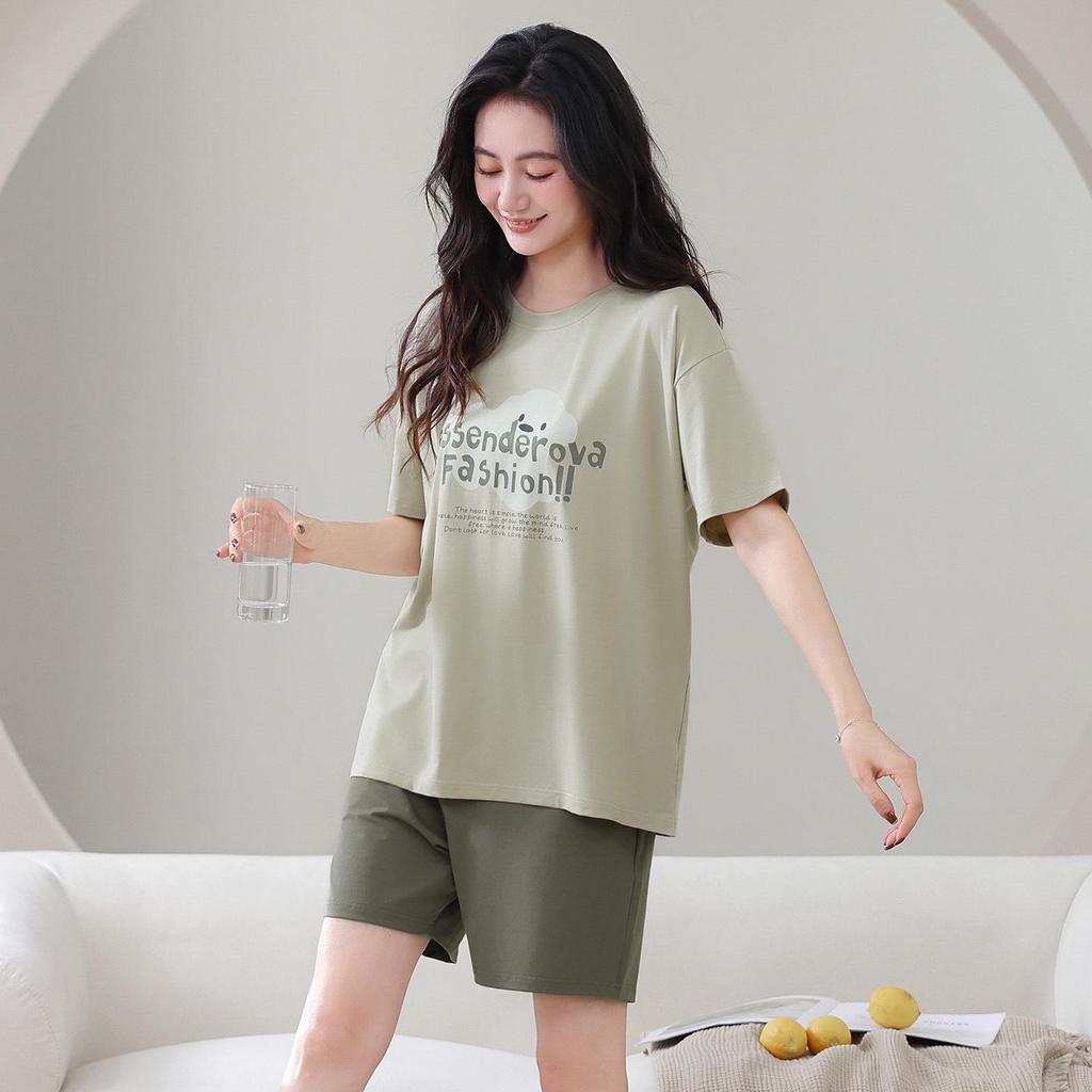 Women's Summer Cotton Pajama Set - Short Sleeve, Round Neck, and Shorts - Lightweight Casual Wear for Teens and Men