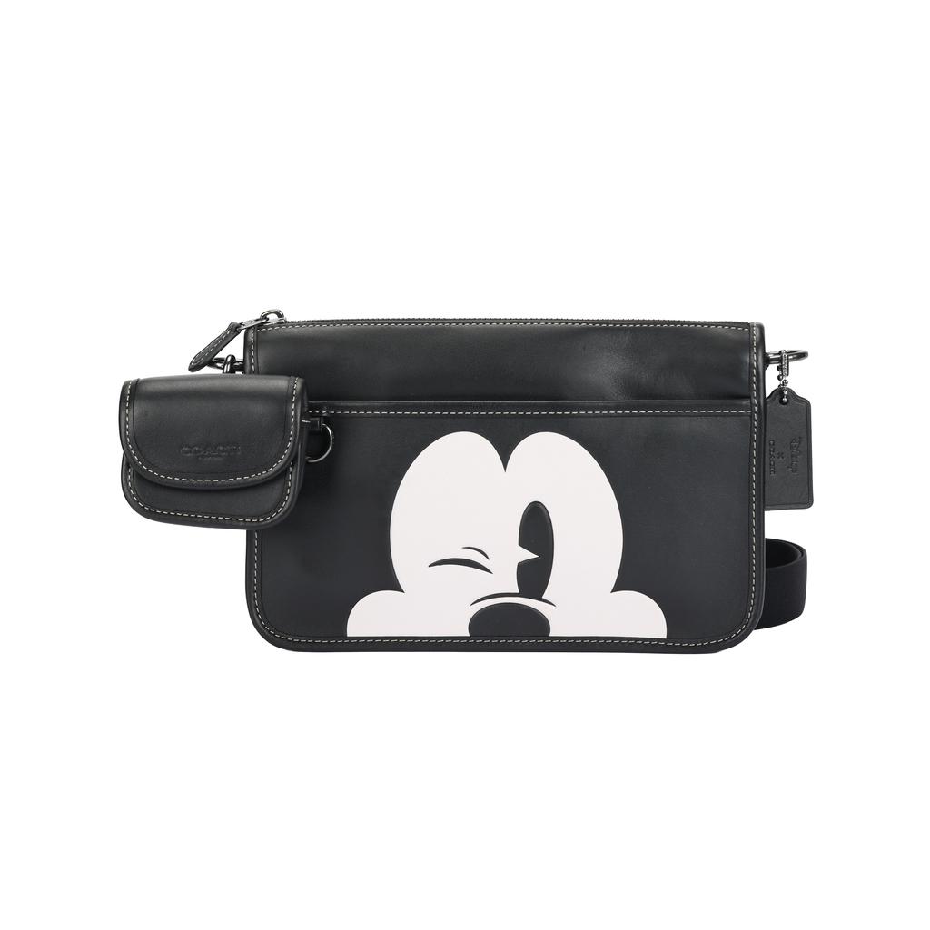 Coach X Disney Collaboration Mickey Print Buckle Closure Multifunctional Leather Shoulder Crossbody Bag Medium Men Bags Black CM030-QBTJE