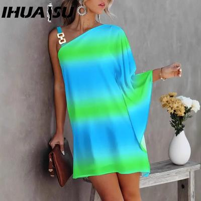 Summer Bat-sleeved Off-the-shoulder Metal Halter Dress for Women
