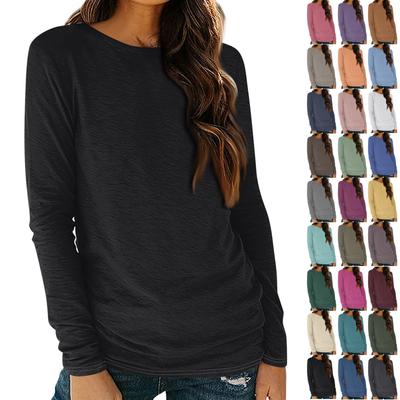 Womens Long Sleeve Round Neck Shirts Basic Tee Casual Top Fall Trendy Tunic Outfits Fitted T Shirts