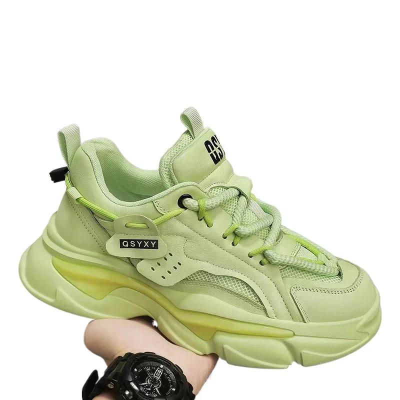 2025 Autumn New Men's High-end Breathable Sneakers Daddy Shoes Men's Platform Work Casual Shoes PU Leather Sneakers for Men