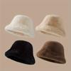 Princess style plush bucket hat,soft fluffy fabric sweet girlish cap,versatile warm headwear,atmospheric fashion accessory for  winter daily outfit