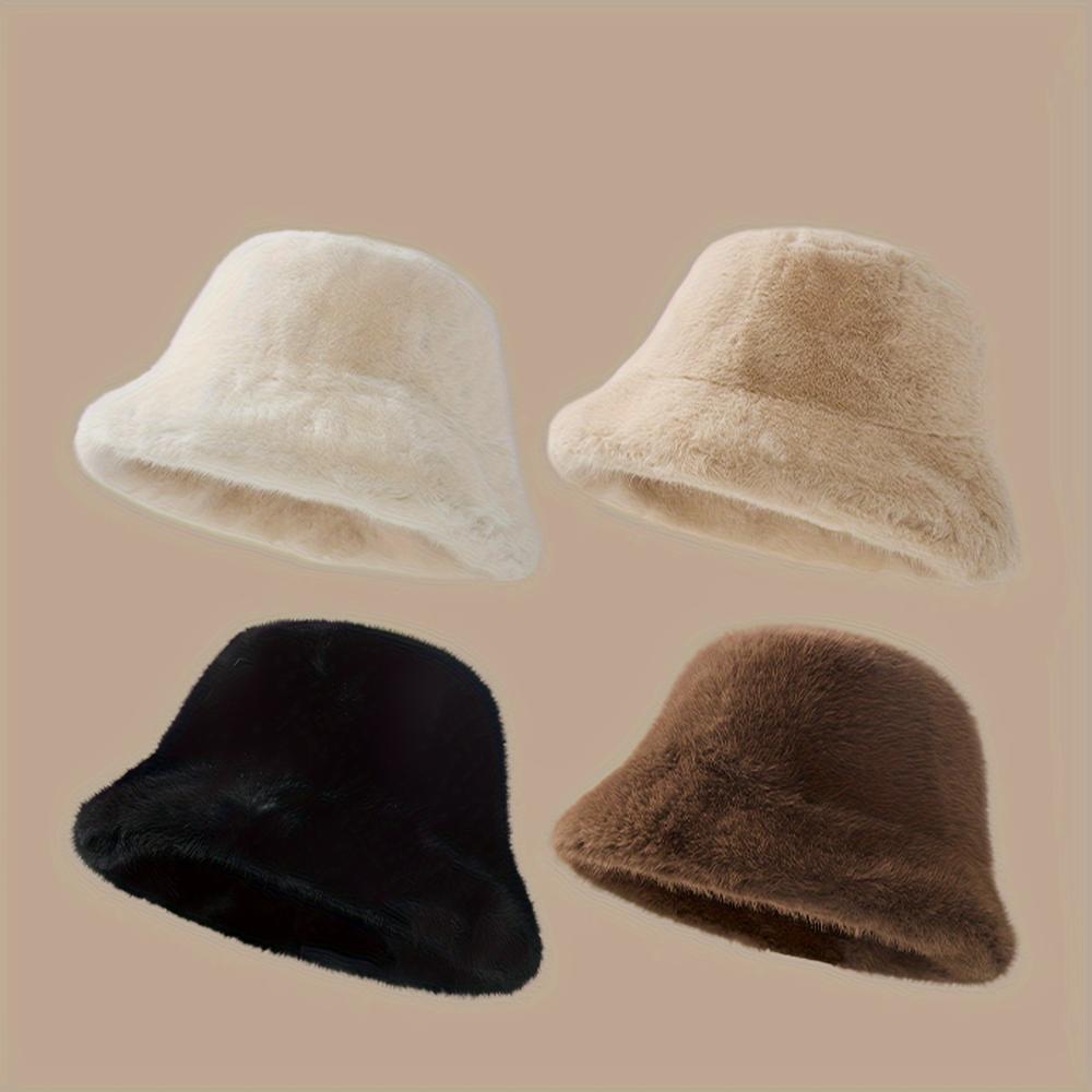 Princess style plush bucket hat,soft fluffy fabric sweet girlish cap,versatile warm headwear,atmospheric fashion accessory for winter daily outfit