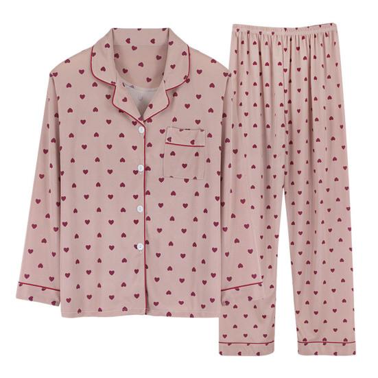 

2 шт./комплект пижамный костюм с принтом в горошек однобортный кардиган рубашка с V-образным вырезом рубашка с вырезом воротник широкие свободные брюки ночная рубашка одежда для сна XXL