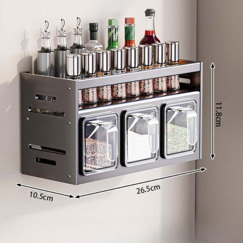 Aluminum Kitchen Seasoning Storage Rack No Drilling Wall Mounted Multifunctional Set Seasoning Box Storage Home Improvement