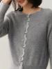 Women's Autumn Cashmere Round Neck Lace Knit Cardigan Sweater - Korean Style, Solid Color, Outerwear Option