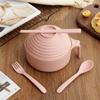 1Set Cute Noodles Bowl with Lid Handle Dinnerware Wheat Straw Style Soup Bowl Microwavable Bowl LS