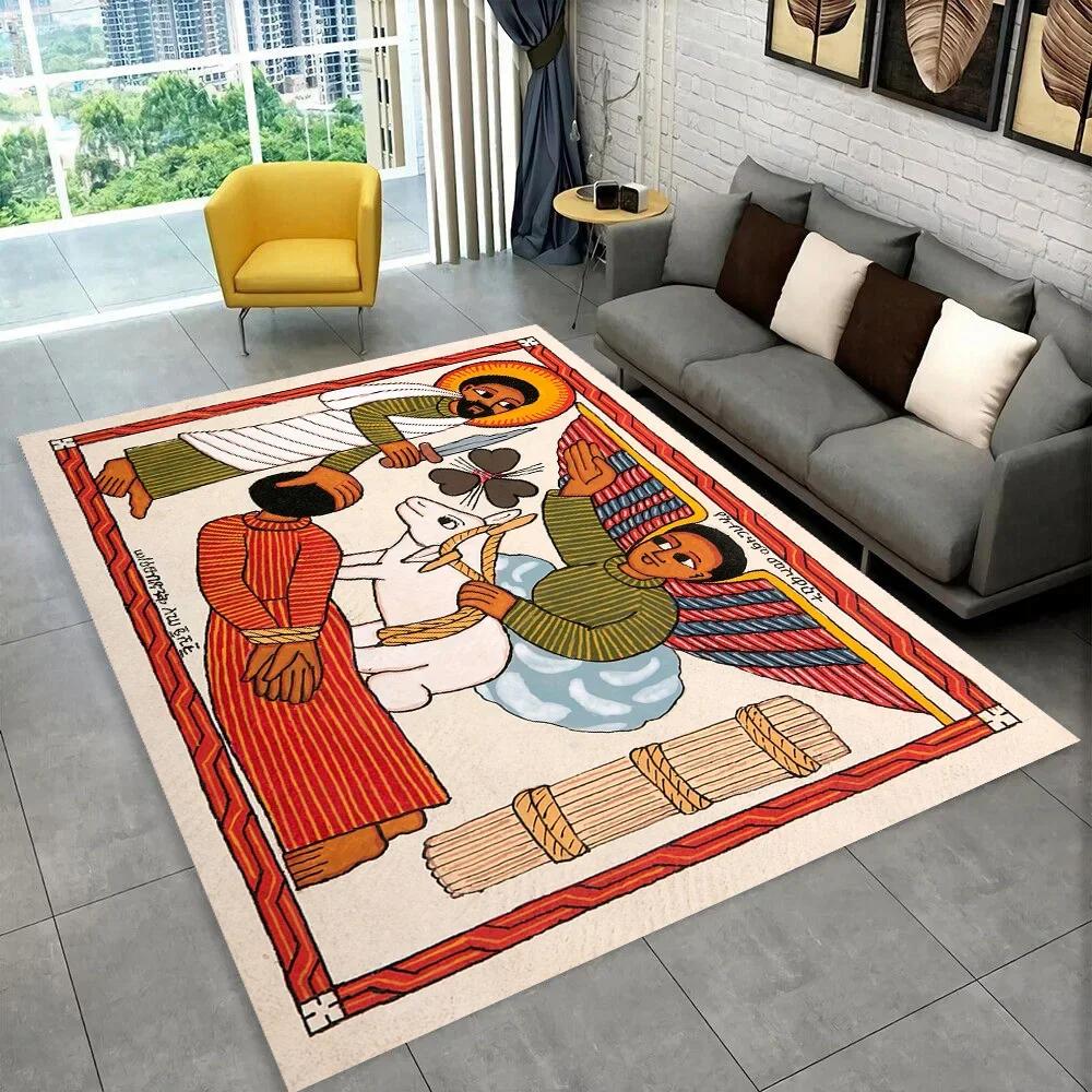 3D Africa Ethiopian Painting Art Carpets Cartoon Area Rug ,Carpet for Home Living Room Sofa Doormat Decor,Non-slip Floor Mats