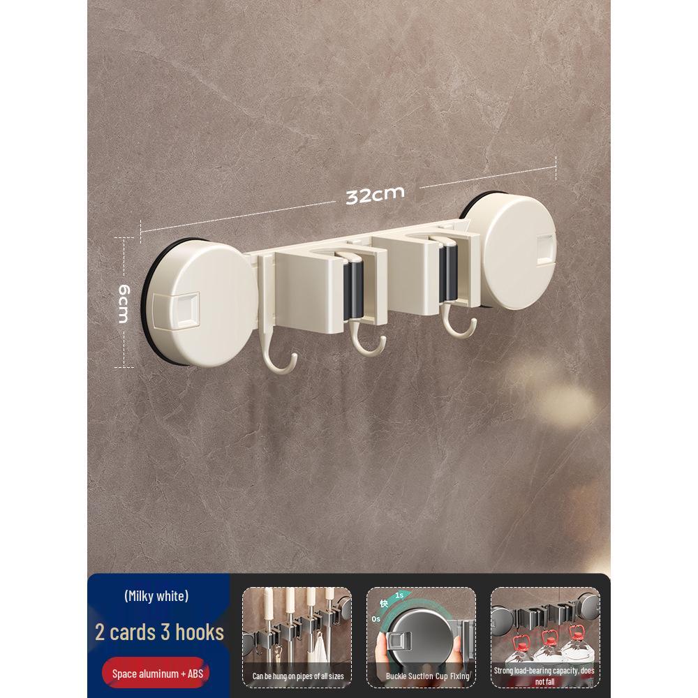 Suction Cup Mop and Broom Holder - No-Drill Wall Mount for Bathroom Storage