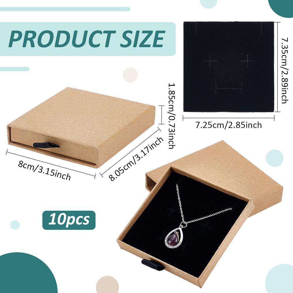 Cardboard Jewelry Set Storage Drawer Boxes, Jewelry Organizer Cases for Bracelets & Necklaces, Square, BurlyWood, 8x8.05x1.85cm
