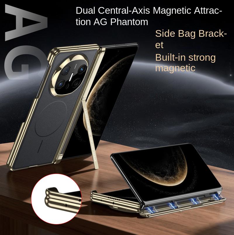 Dual Central Axis Magnetic AG Phantom Magnetic RingCase for Huawei Mate X6 Mate X5 X3 with Side Bracket Kickstand & Hinge Cover
