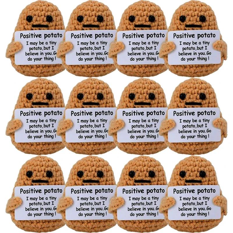 New Positive Energy Potatoes Hug Pocket Doll with Card Handmade Plush Wool Knitting Dolls Christmas Party Gifts Room Home Decor