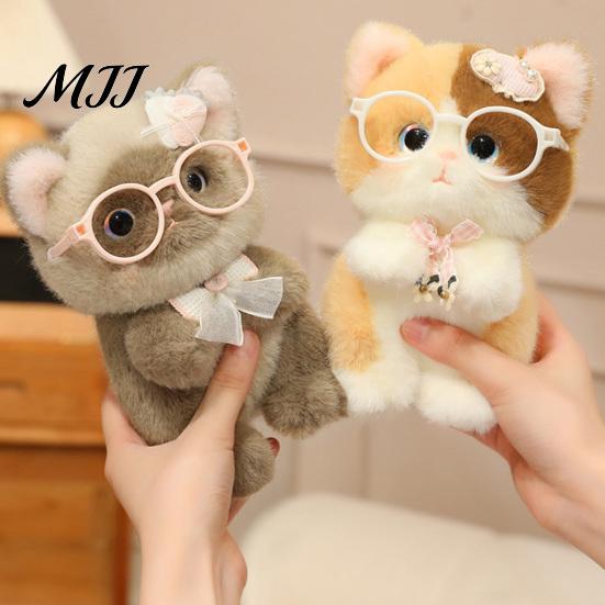Kawaii Bag Charm Cute Plush Kitten Pendant with Glasses And Tie, Soft Stuffed Animal Ornament for Keys Keychain Backpacks Keys, Decorative Hanging