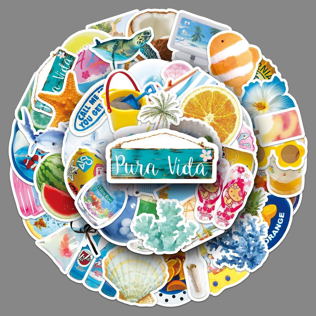 50 Beach Ins Style Graffiti Aufkleber Personalisiert Klein und Frisch Sommerdekoration Handyhülle Notizbuchaufkleber