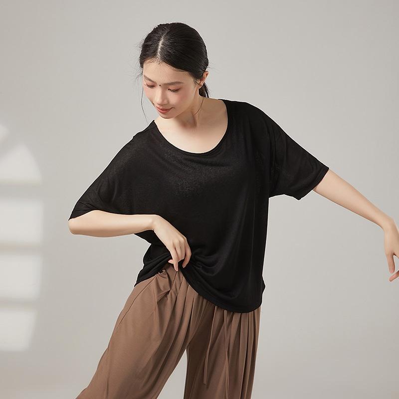 

Jazz Dance Loose Blouse Long-sleeved T-shirt Lazy Wind Back Hollow Sunscreen Bottoming Shirt Women s Modern Dance Top L