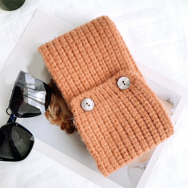 Solid Color Knitted Scarf with Button Closure Fashion Crossed Neck Gaiter Outdoor Neck Wrap Accessory for Winter Warmth