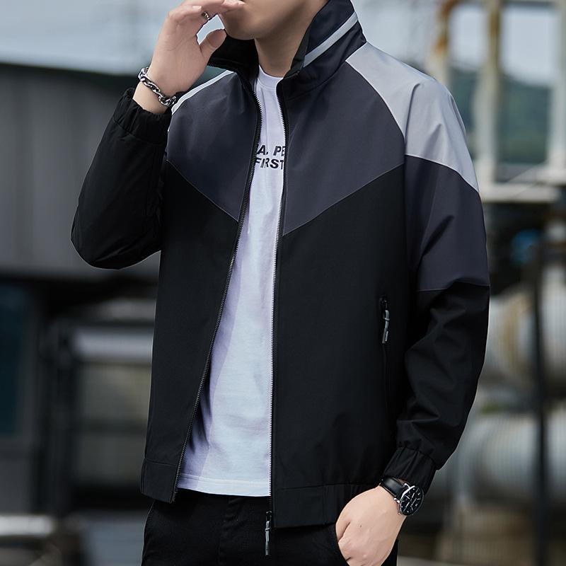 Мужская весенне-осенняя куртка с воротником-стойкой, легкая ветрозащитная куртка M чёрный