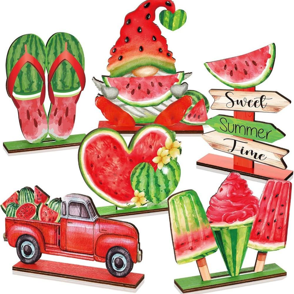 

Handmade Wooden Watermelon Sign Funny Dwarf Fruit Desktop Ornaments Living Room 6pcs