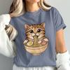 Kawaii Cat Ramen T-Shirt, Cute Kitten Eating Noodles Graphic Tee, Japanese Foodie Anime Lover Gift, Adorable Pet Owner Shirt