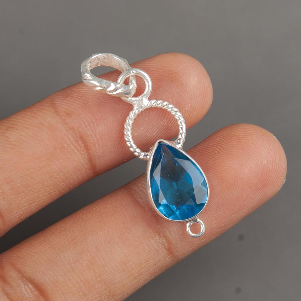 Swiss Blue Topaz Earring Gemstone Pendant, 925 Solid Sterling Silver Pendant Jewelry Handmade Pendant, Silver Jewelry For Gift