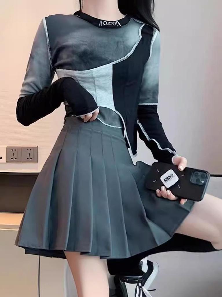 Women's High Waist Pleated A-line Mini Skirt - Black & White, Slimming, Anti-exposure, Perfect for Autumn