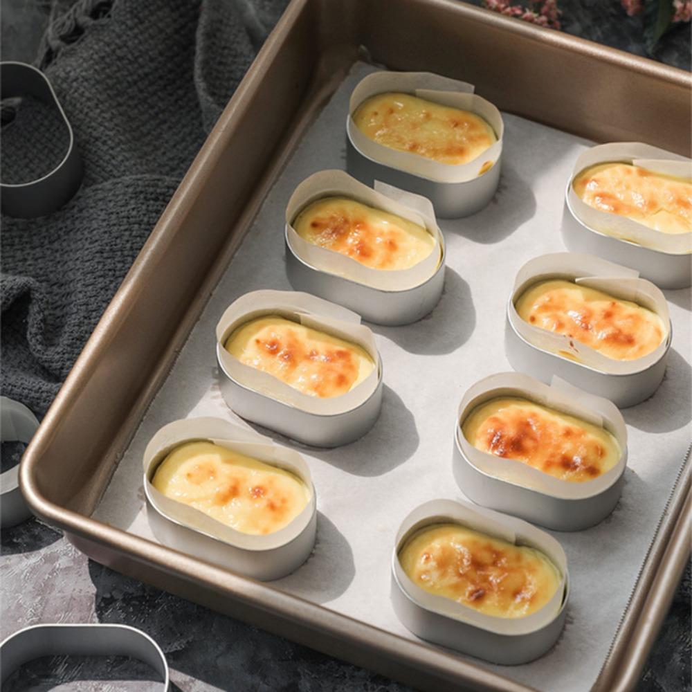10Pcs Aluminum Alloy Oval Mold Lined Paper High-Temperature Baking Tools Making Cakes Cheese Semi Cooked Ring Cakes Egg Tarts