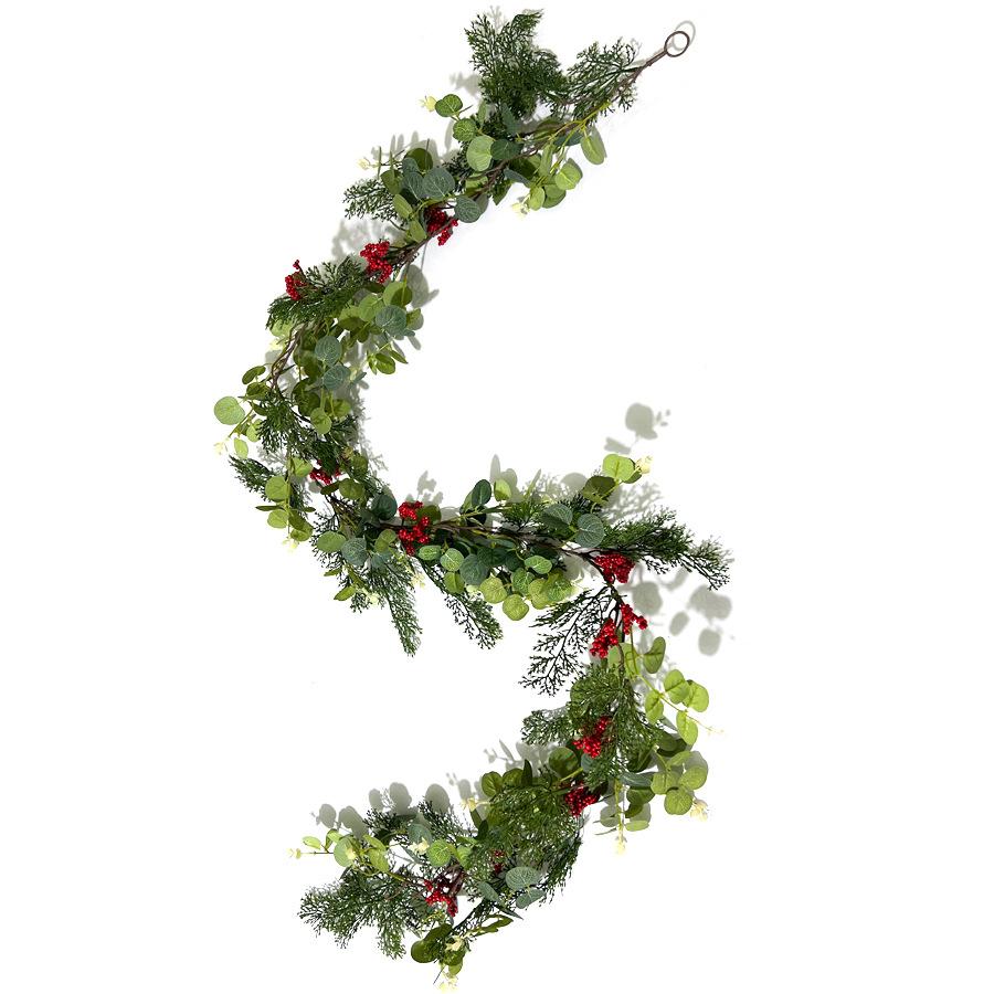 Artificial Simulation Vines, Pine And Cypress Vines, Red Fruits, Decorative Green Plants And Vines, Christmas Door Hanging Decoration Props