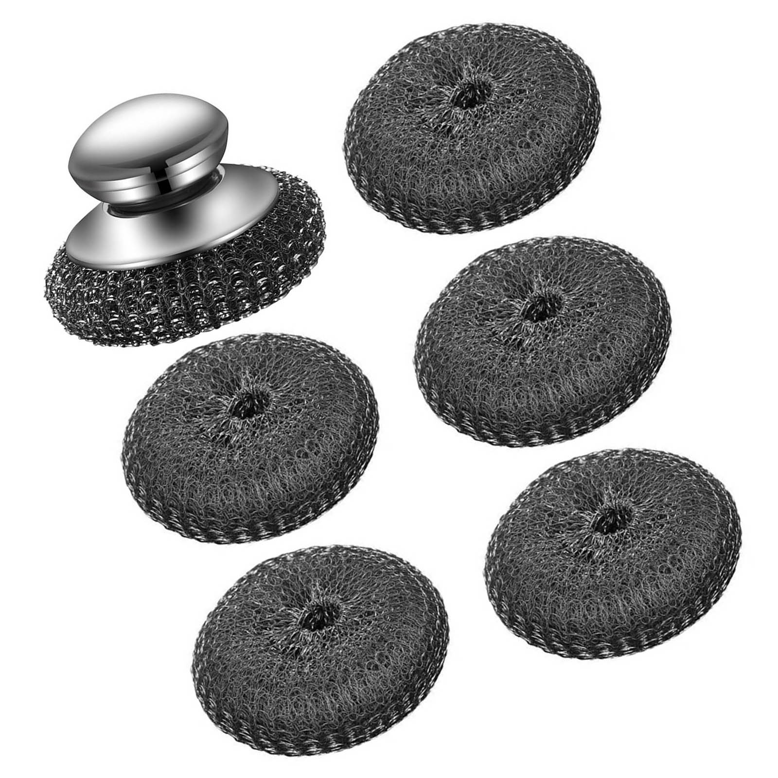 

Steel Wool Scrubber with Handle Stainless Steel Scouring Set for Removing Grease Rust from Cookware Grills Sinks