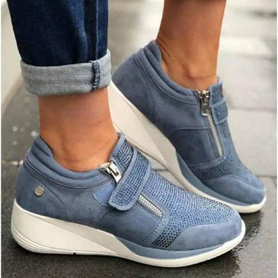 Women Sneakers 2025 Spring Fashion Wedges Casual Shoes Breathable Side Zipper Platform Trainers Ladies Plus Size Vulcanize Shoes
