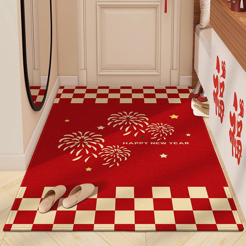 Floor Mat Entry Door Dirt-Resistant New Year S Entrance Festive Household Non-Slip Crystal Velvet Floor Mat Door Foot Mat 50*80cm (pointplasticbottom)