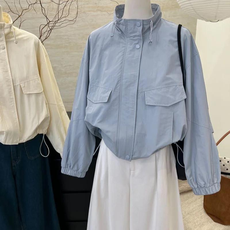 Spring Autumn Loose Casual Jacket Work Top Korean Style Stand Collar Short Women's