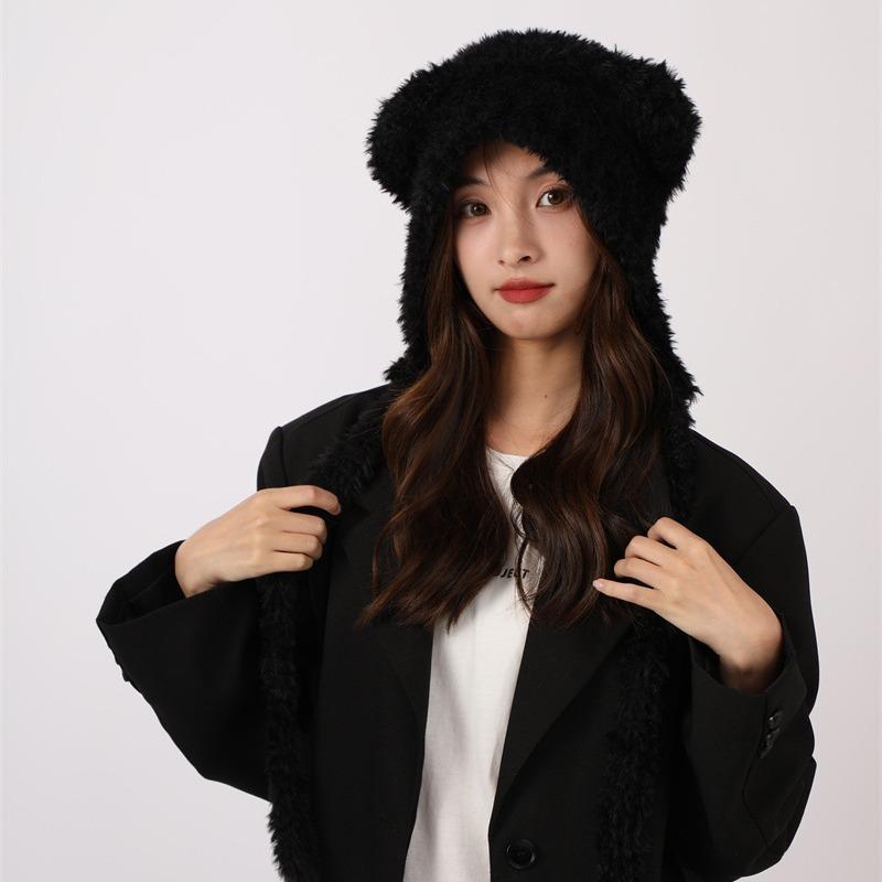 Сезон милая плюшевая шапка-ушанка с ушками медвежонка вязаная детская корейская версия универсальная теплая шерстяная шапка с двумя помпонами модная