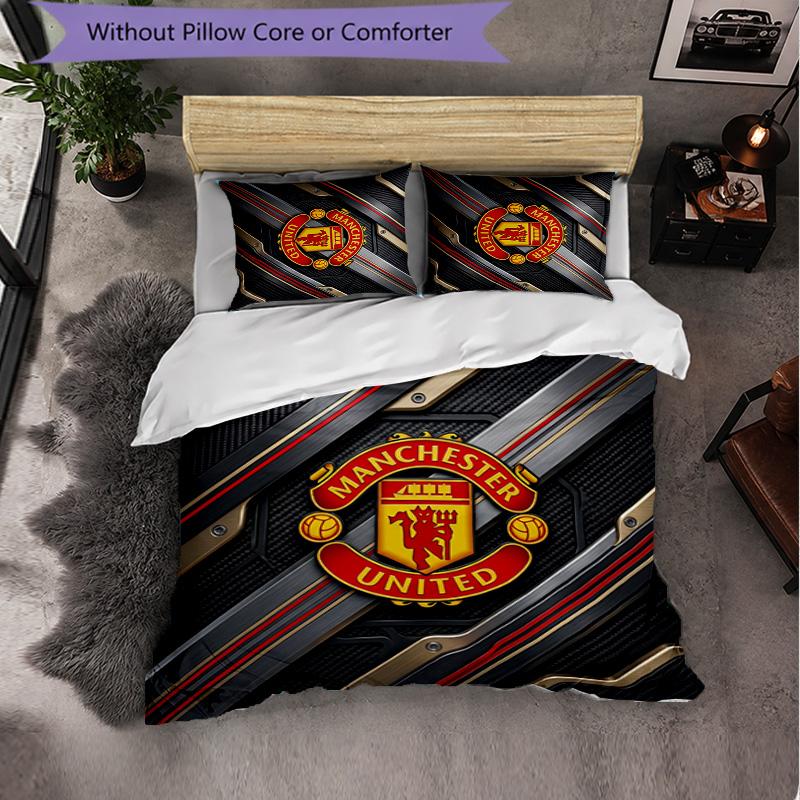 Vzor Manchester United 3dílná sada povlečení Měkký povlak na přikrývku z mikrovlákna s povlaky na polštáře do ložnice
