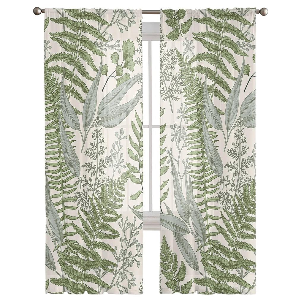 Vintage Herbs Window Tulle Curtains For Living Room Kitchen Christmas Home Decor Sheer Voile Curtains