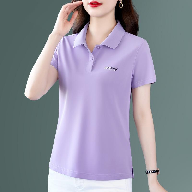 

YYFS Женская мода Повседневная Летняя Весна Однотонный Принт Короткий Рукав Воротник ПОЛО Блузки и Рубашки XXL