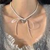 Korean Romantic Imitation Pearl Beaded Choker Heart-Shaped Pendant Necklace Banquet Wedding Jewelry