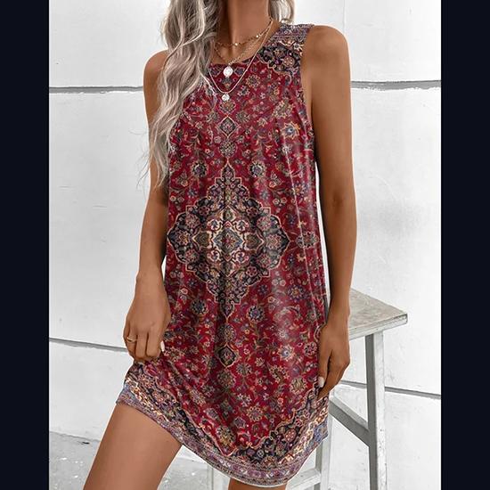 

Весенние и летние сезоны, женское модное платье без рукавов в этническом стиле в европейском и американском стиле, облегающее повседневное платье S красный