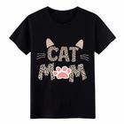 

American Style Cat Mom Leopard Graphic T-Shirt Unisex Pet Lover Casual Gift Tee L
