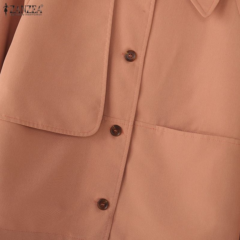ZANZEA Women Casual Turn Down Collar Loose Long Sleeve Blouse