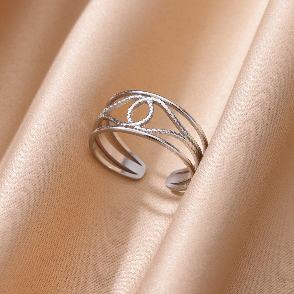 

Romantic String Heart Stainless Steel Rings Women Gold Color Ring Wedding Charm Jewelry for Daily Wear Prom Accessories Gift 18mm-open