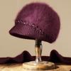 Autumn and Winter New Women's Knitted Hat Winter Thickened Rabbit Fur Medium and Old Hat Fleece Ear Protector Wool Hat