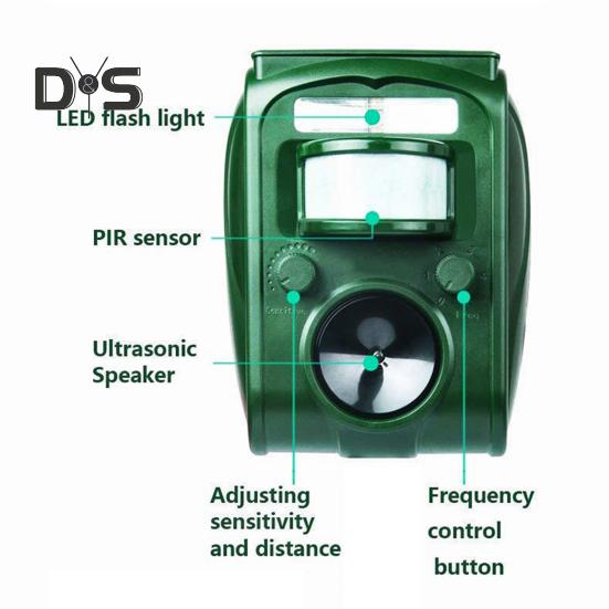 Solar Powered Ultrasonic Mouse Repeller with Infrared Sensor IPX4 Waterproof Squirrel Deer Repellent Deterrent Device Strobe Light