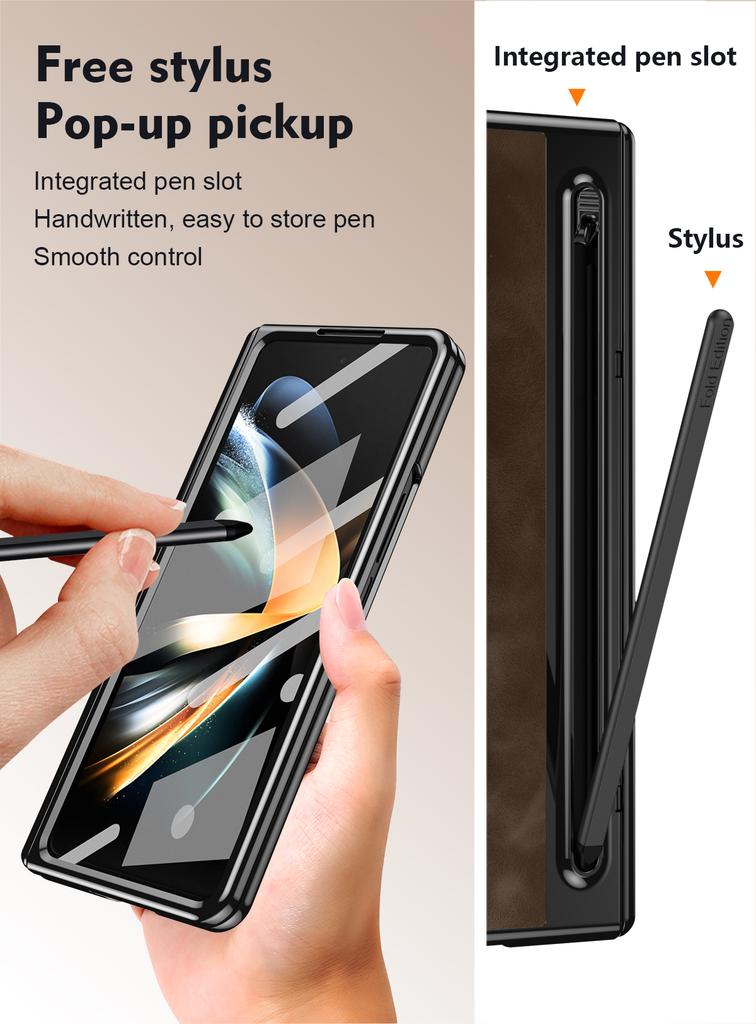Jazz Retro Series Shockproof Folding Mobile Phone Cases for Samsung Galaxy Z Fold 4 5 6 7 Phone Case with Stylus Tempered Glass