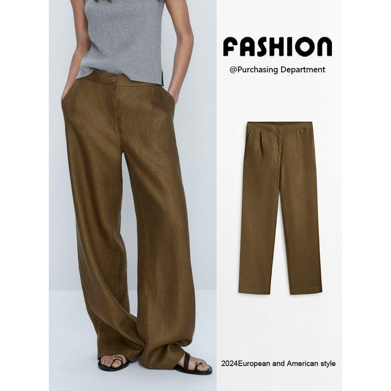Za2024 Spring New Women's Clothing Casual Sports Style Pleated Straight-leg Long Pants 05017701 505