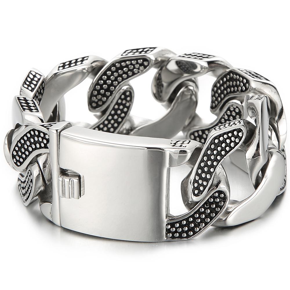 

Массивный браслет-цепочка панцирного плетения кубинского типа шириной 30 мм для мужчин, мужские браслеты из нержавеющей стали 316L, панк-рок ювелирные аксессуары для мужчин 22CM серебряный