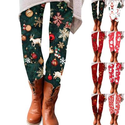 Women's Pants Christmas Printed Stretchy Soft Bottoms Casual Home Sleeping Pants
